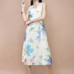 Shree Women Floral Print A-Line Midi Dress-image-63