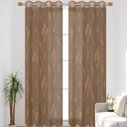 Aura Brown 2 Pieces Self Design Sheer Long Door Curtains-picture-24