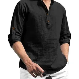 Edin Men Black Straight Organic Cotton Kurtas-picture-0