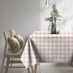 CASABLEU Pink And White 2 Pieces Checked 6-Seater Table Cover-17