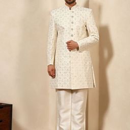 Pro-Ethic STYLE DEVELOPER Floral Embroidered Sequinned Cotton Silk Ombre Kurta & Trousers-picture-15
