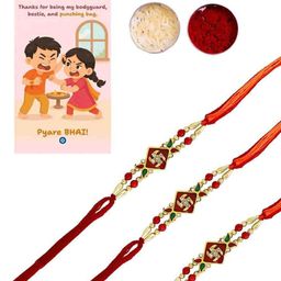 Anouk Set of 3 Swastik Rakhis With Greeting Card & Roli Chawal-7