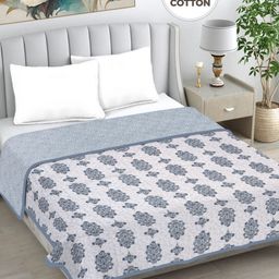 Myntra Elegant Homes White & Blue Floral AC Room 233 GSM Double Bed Dohar-image-49