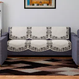 RUBOXA Cream-Coloured & Black Printed Velvet Sofa Cover-image-30
