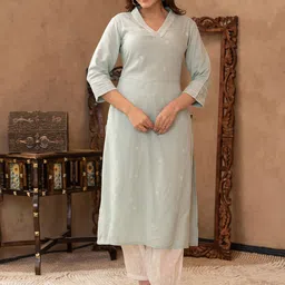 Juniper Women Floral Embroidered Regular Thread Work Kurta with Trousers-image-1
