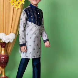 NFC CREATION Boys Floral Embroidered Regular Sequinned Dupion Silk Kurta with Pyjamas image 3