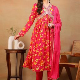 House of Pataudi Floral Printed Anarkali Kurta Trouser With Dupatta-image-13