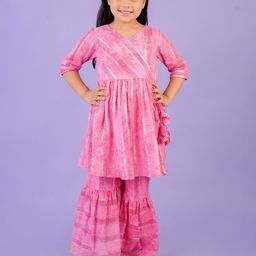 Nature Nook Girls Geometric Self Design Angrakha A-Line Pure Cotton Kurta With Sharara-picture-40