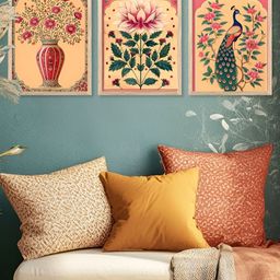 Kotart Orange & Green 3 Pieces Floral And Botanical Printed Wooden Wall Arts-picture-6