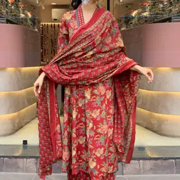 Art Avenue Women Floral Printed Regular Pure Cotton Kurta with Palazzos & With Dupatta-image-26