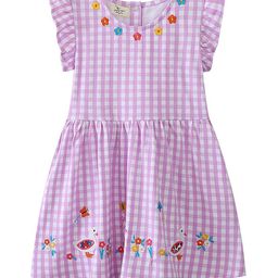 LULU & SKY Girls Checked Flutter Sleeve Fit & Flare Dress-2
