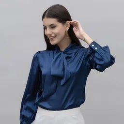 PURYS WORKSPACE Tie-Up Neck Satin Shirt Style Top-image-58