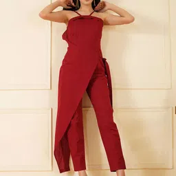 Stitchinc Women Shoulder Straps Sleeveless Linen Basic Jumpsuit-image-1