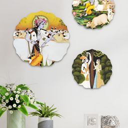 ArtVibes Yellow & Green Wooden Wall Hanging-image-79