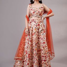 Utsav Fashion Printed Mirror Work Ready to Wear Lehenga & Choli With Dupatta-33