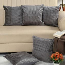 HOMECROWN Grey 5 Pieces Velvet Square Cushion Covers-image-88