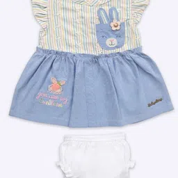 Babys Day Girls Stripped Print Flutter Sleeve Fit & Flare Knee Length Dress With Brief-26