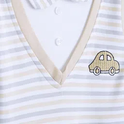 Hopscotch Kids White & Beige Preppy Layered Cotton Romper-picture-18