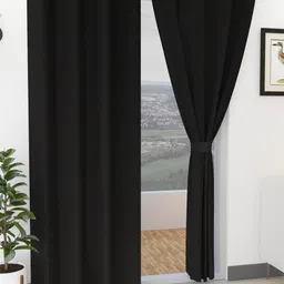 Yellow Weaves Black 2 Pieces Black Out Long Door Curtains-18