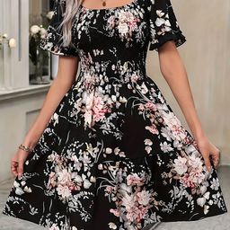 Outzidr Floral Print Off-Shoulder Fit & Flare Dress-image-43