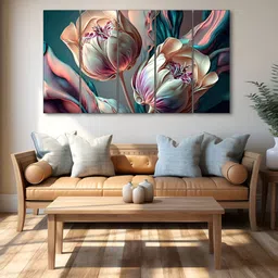 The Castle Decor Blue & Pink 5 Piece Wood Floral and Botanical Wall Paintings-image-76