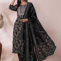Moda Rapido Women Floral Embroidered Regular Kurta with Trousers & With Dupatta-picture-46