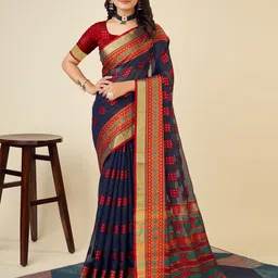 AMRUTKALA SAREES Woven Design Zari Saree With Blouse Piece-image-9