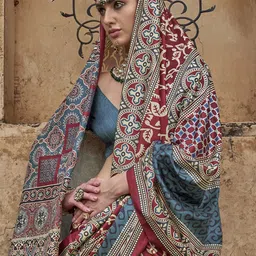Anouk Ajrak Block Banarasi Saree image 4