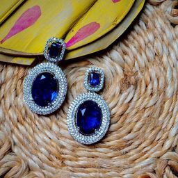 Gemron Jewel Rhodium-Plated American Diamond Studded Oval Shaped Drop Earrings-image-47