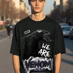 Bewakoof Men Graphic Printed Round Neck Cotton Oversized Venom T-shirt-image-46