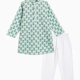 Campana Boys Floral Printed Regular Pure Cotton Kurta with Pyjamas-picture-4