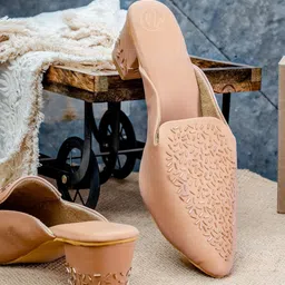 NR By Nidhi Rathi Printed Ethnic Block Mules with Laser Cuts-1