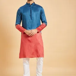 HILO DESIGN Colourblocked Mandarin Collar Straight Kurta-image-37