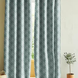 Nefertiti Home Sea Green & White 2 Pieces Printed Black Out Long Door Curtain-picture-27