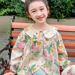 LULU & SKY Girls Peter Pan Collar Floral Printed Cotton Casual Shirt Style Top-picture-11