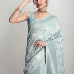 Janasya Geometric Woven Design Zari Banarasi Saree-image-66