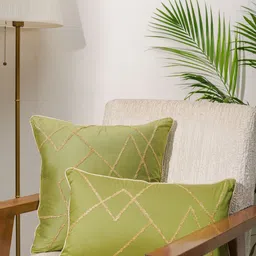 India Circus by Krsnaa Mehta Olive Green & Gold-Toned Embroidered Square Cushion Covers-image-45