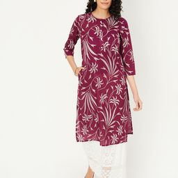 max Floral Printed Round Neck Cotton Straight Kurta-image-65