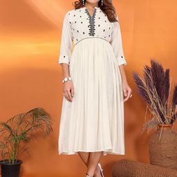 Rangita Women Embroidered Fit and Flare Midi Ethnic Dress With Dori Belt-image-83