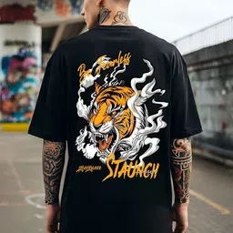 ANGERHOOD Graphic Tiger Printed Drop-Shoulder Sleeves Oversized Cotton T-shirt-picture-45