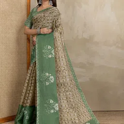 PAMPER YOURSELF Ethnic Motifs Print Zari Tissue Saree-19