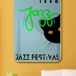 Livin'luxe Blue & Green Jazz Cat Printed Wooden Wall Painting-image-69