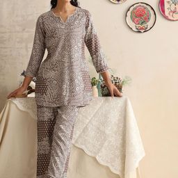 ETC Printed Notch Neck Pure Cotton Tunic With Trouser-image-53