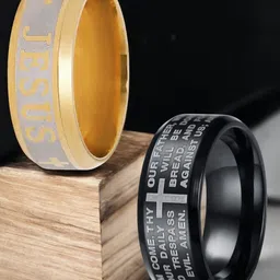 OOMPH Set Of 2 Stainless Steel Religious Cross Design Finger Ring-50