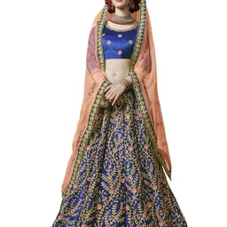 MANVAA Blue & Pink Embroidered Thread Work Semi-Stitched Lehenga & Unstitched Blouse With Dupatta-12