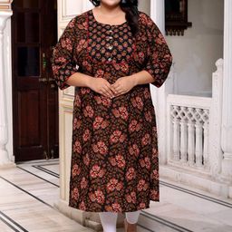 KALINI Floral Printed Regular Cotton Straight Kurta-image-92