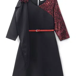 Hola Bonita Girls Sequin Front Overlapping Ruffle A-Line Dress-picture-7