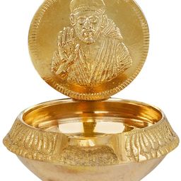 Exotic India Gold Toned Textured Brass Pooja Diya-image-82