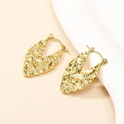 MEENAZ Stainless Steel Gold-Plated Contemporary Hoop Earrings-image-92