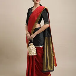 BAPS Colourblocked Woven Design Zari Saree-image-59